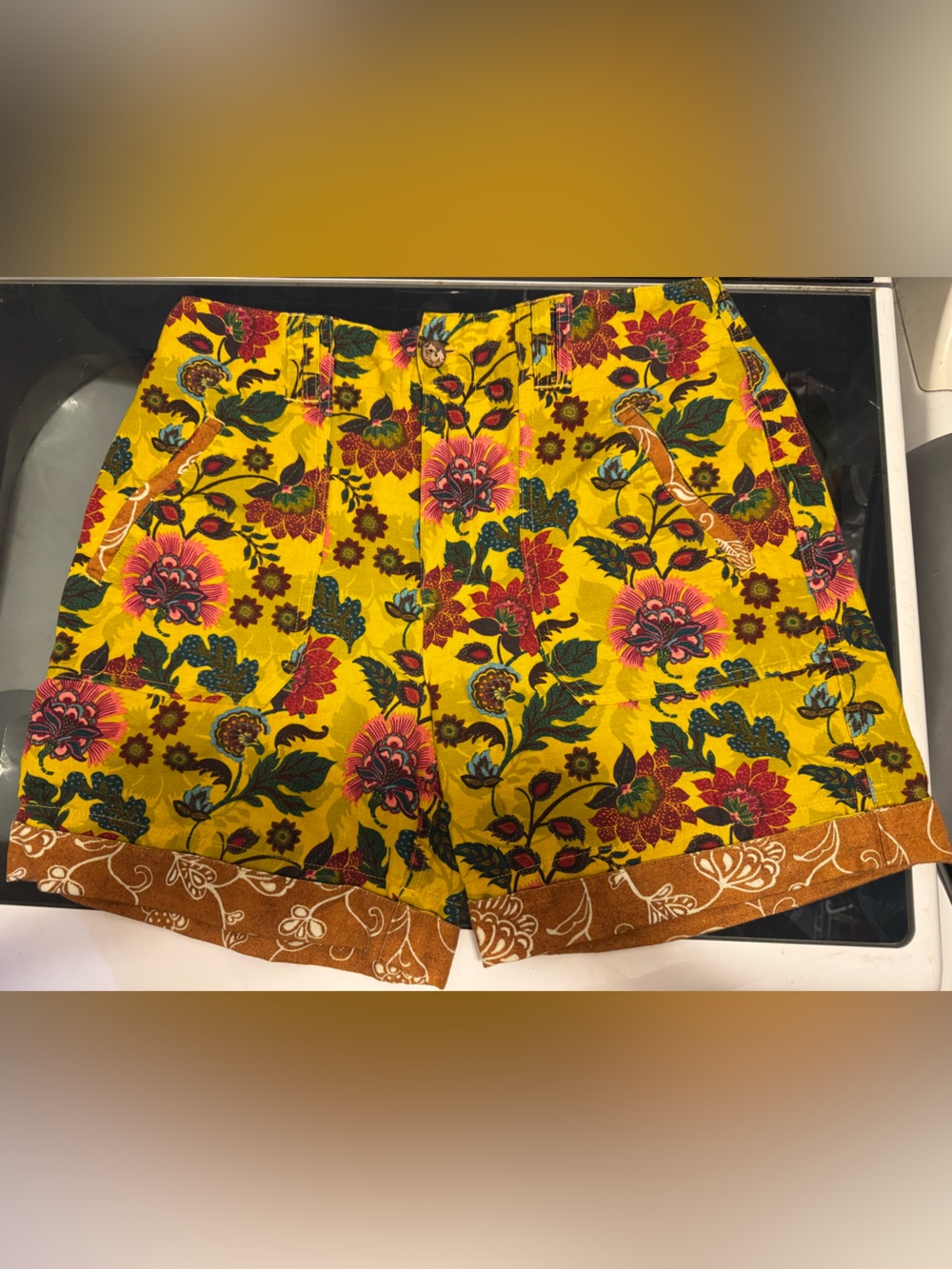 Sundance Sumi Yellow Floral Cotton Linen Short
